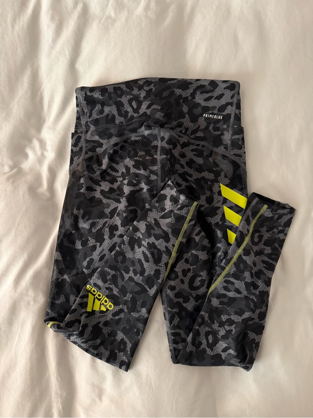 Adidas Women’s Heat Ready Black Camo Active Leggings with Neon Trim